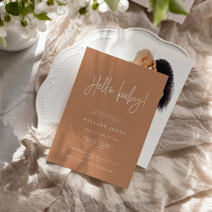 EMERY Elegant Baby Shower Hej Terracotta Inbjudningar