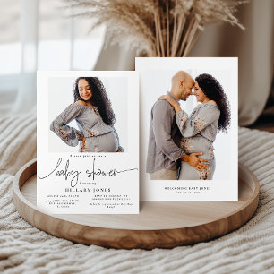 EMERY Elegant baby shower-kalligrafi baby Foto Inbjudningar