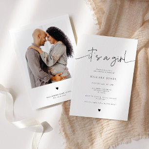 EMERY   Elegant Calligraphy Baby Shower's a girl Inbjudningar