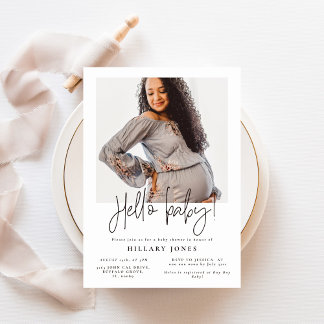 EMERY | Foto för Elegant Baby Shower Hej baby Inbjudningar