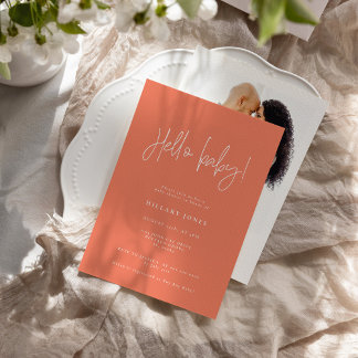 EMERY | Hej Peach för Elegant Baby Shower Inbjudningar