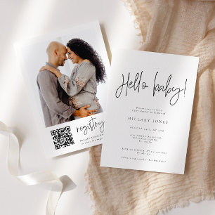 EMERY Kalligrafi Hej baby Shower QR-kod Inbjudningar