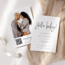 EMERY | Kalligrafi Hej baby Shower QR-kod Inbjudningar