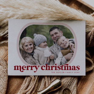 EMERY Red Rosa Family Photo Simple God jul Julkort