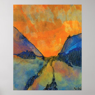 Emil Nolde Berglandskap Dal Med Solnedgång Poster