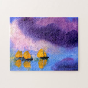 Emil Nolde - hav med våldsamma moln och segelbåtar Pussel
