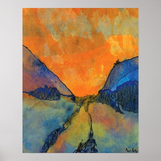Emil Nolde Mountain Landscape Valley med solnedgån Poster (Framsidan)
