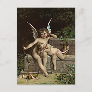 Émile Munier Two Cupid Figurer Sitta på en bench. Vykort