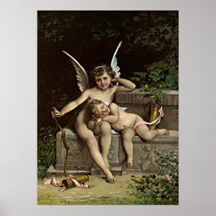Émile Munier Two Cupid Figurer Sitta på en bfransk Poster
