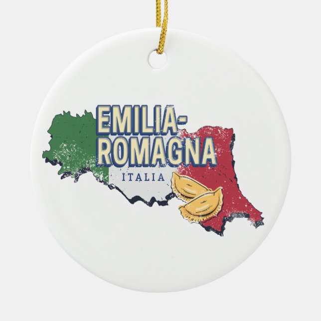 Emilia Romagna Flagga Italien Retro Region Karta V Julgransprydnad Keramik (Framsidan)
