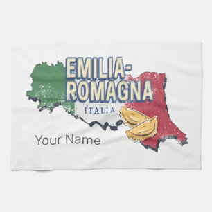 Emilia Romagna Flagga Italien Retro Region Karta V Kökshandduk