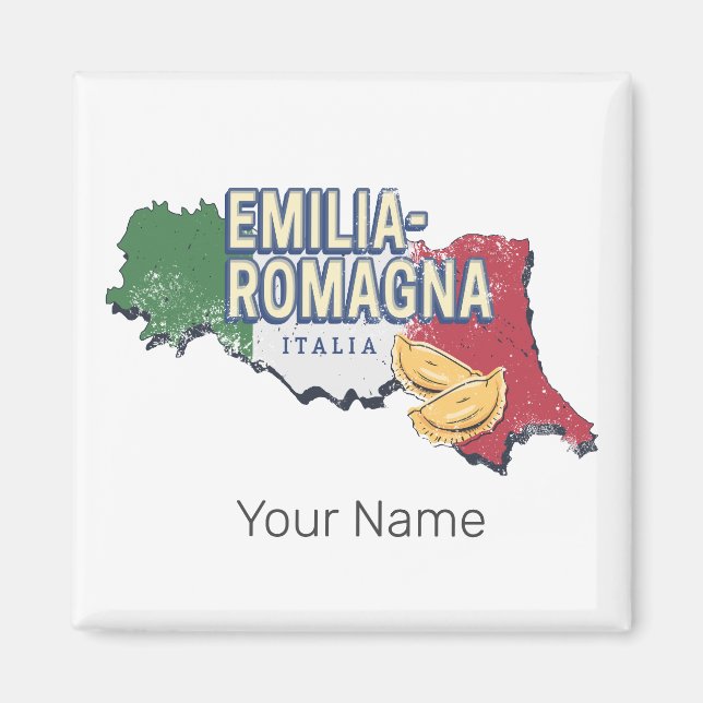 Emilia Romagna Flagga Italien Retro Region Karta V Magnet (Framsidan)