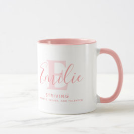 Emilie namn-texten och monogramtexten mjuk rosa mugg