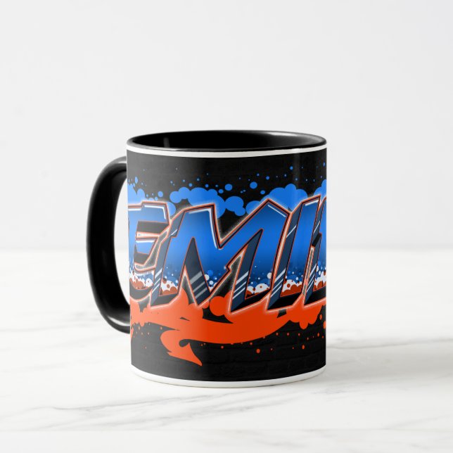 Emilio Vorname Name Graffiti blue orange Tasse Mugg (Framsida vänster)