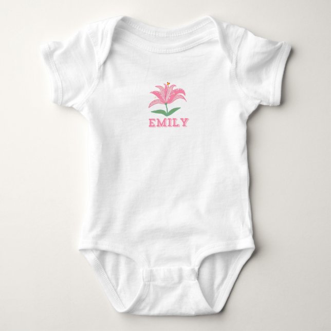Emily babyflicka rosa lilja blomma bodysuit t shirt (Framsida)