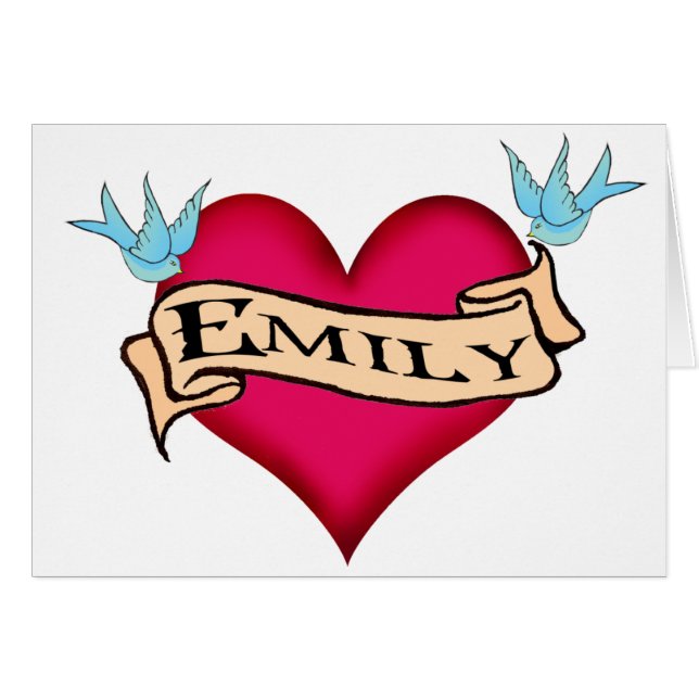 Emily - beställnings- hjärtatatueringT-tröja & Hälsningskort (Framsidan Horizontal)
