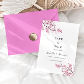 EMILY Cherry blosom Save the Date Template Inbjudningar