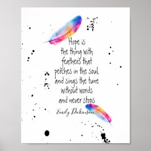 Emily Dickinson citerar om vattenfärgsfjädrar Poster