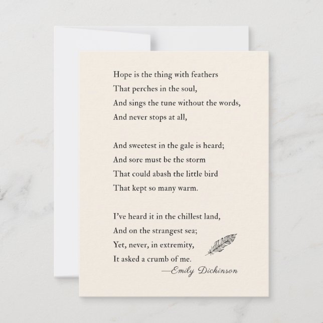 Emily Dickinson Dikt hope är sak med fjädrar (Framsida)