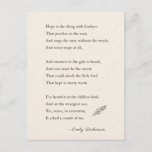 Emily Dickinson Dikt hope är sak med fjädrar Vykort