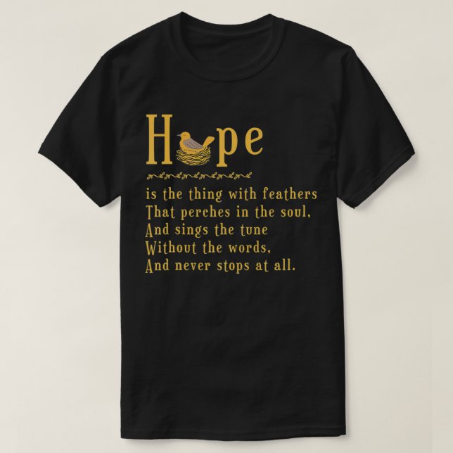 Emily Dickinson Hope är Sak med fjädrar Bi T Shirt (Design framsida)