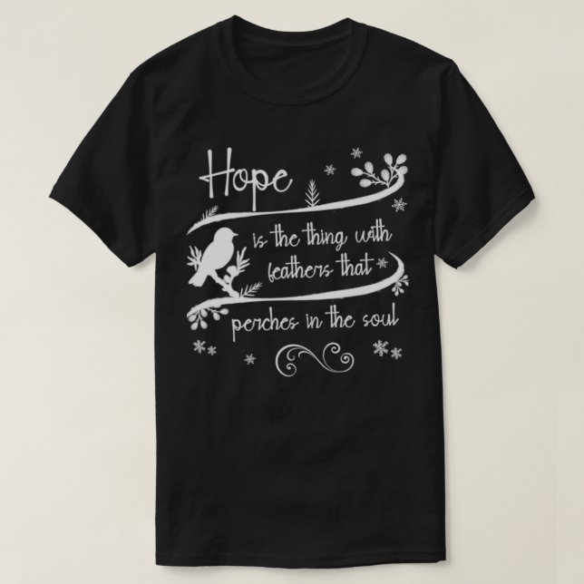 Emily Dickinson Hope är Sak med fjädrar Bi T Shirt (Design framsida)