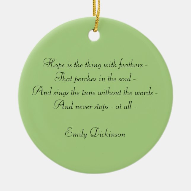 Emily Dickinson "Hope" Hummingbird Julgransprydnad Keramik (Framsidan)