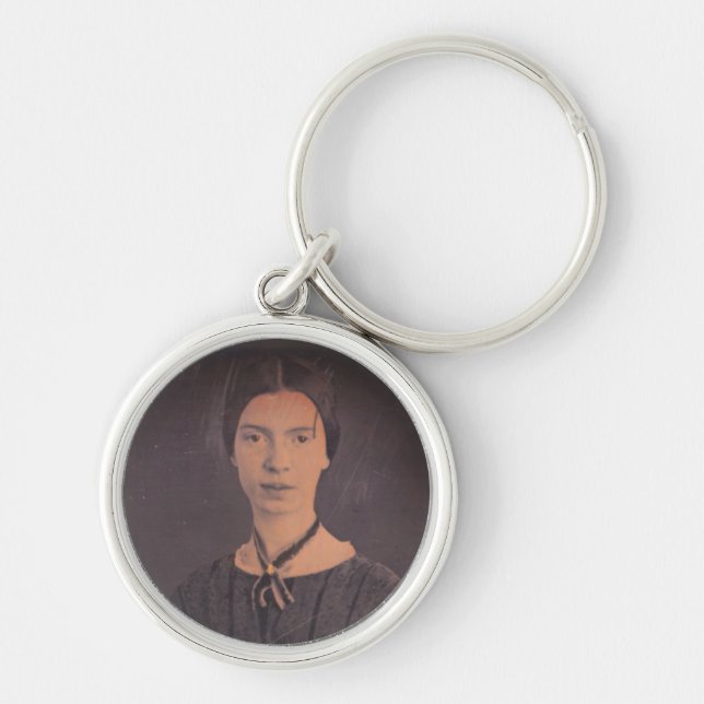 Emily Dickinson porträtt Rund Silverfärgad Nyckelring (Framsidan)