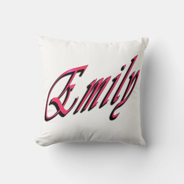 Emily, Girls Namn Rosa Cursive Logotyp White Cushi Kudde (Framsida)
