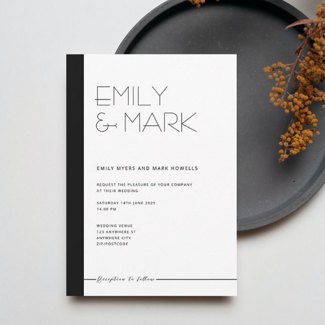 EMILY Modern Minimalistisk monokrom inbjudningskor Inbjudningar (Skapare uppladdad)