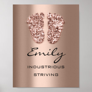 Emily Namn Meaning Nyfödd bebis Feet Ro Glitter Poster