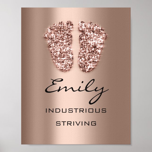 Emily Namn Meaning Nyfödd bebis Feet Ro Glitter Poster (Framsidan)