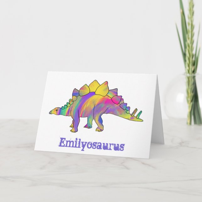 Emily osaurus Colorful Stegosaurus Dinosaur Art Helgkort (Framsida)