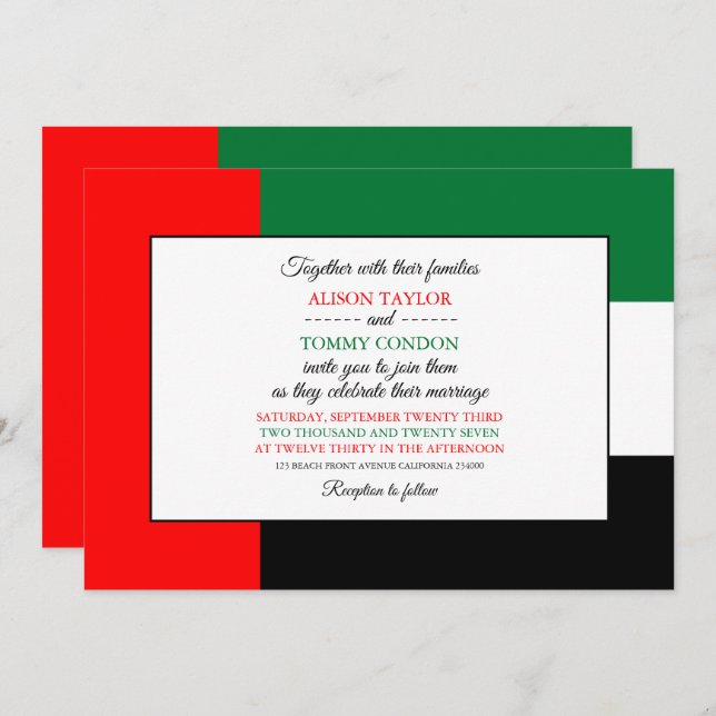 Emirati Flagga, Flagga Förenade Arabemiraten Bröll Inbjudningar (Fram/baksida)