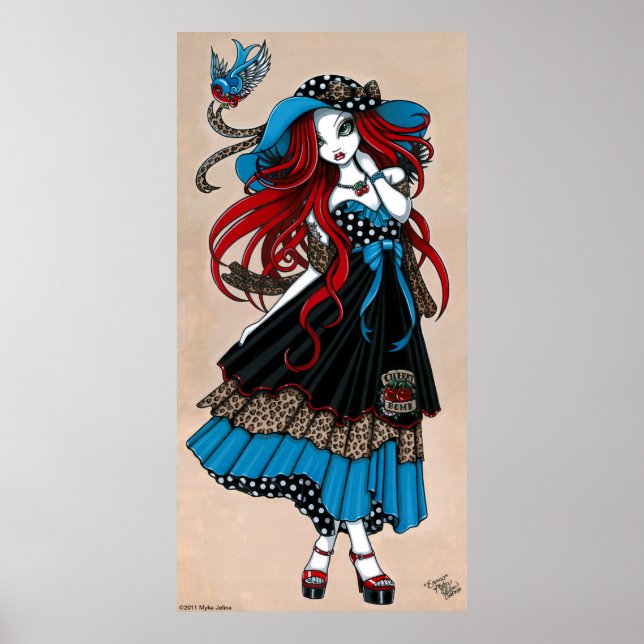 "Emma" 50's Rockabilly Sväljer Tattoo Angel Poster (Framsidan)