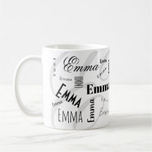 Emma Anpassat Namn  Svart Vit Kaffe Mugg