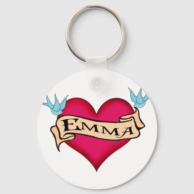 Emma - Anpassningsbar Heart Tattoo T-shirts & Gift Nyckelring (Framsida)