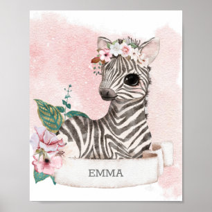 ** EMMA Baby Zebra Nursery Girl Jungle Namn Poster