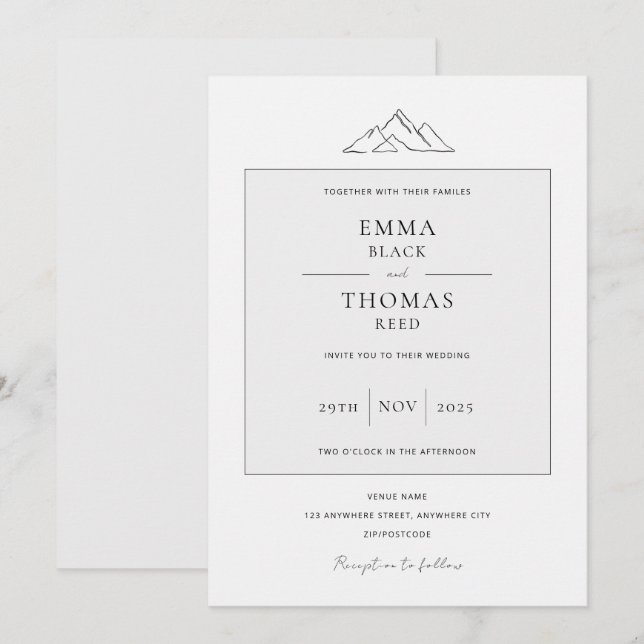 EMMA-bergsbjudande med minimal Grått-dove-inbjudan Inbjudningar (Fram/baksida)