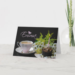 Emma Birthday Card med Cake Tea och Flowers Kort