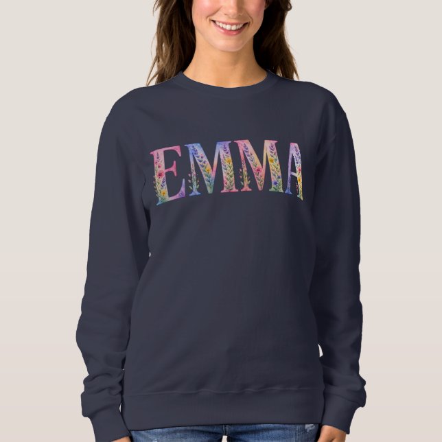 Emma Blommig Akvarell Namn T Shirt (Framsida)