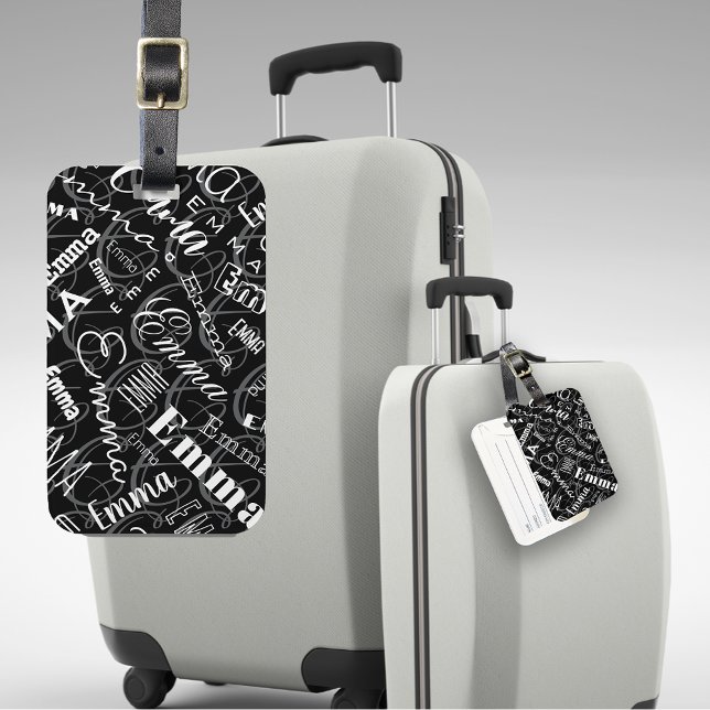 Emma Custom Name Black White Bagagebricka (Skapare uppladdad)