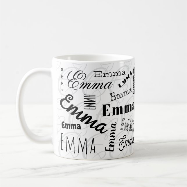 Emma Custom Name Black White Coffee Mugg (Vänster)
