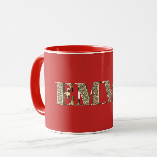 Emma Elegant Golden Glitter Se Typografi Namn Mugg (Framsida vänster)