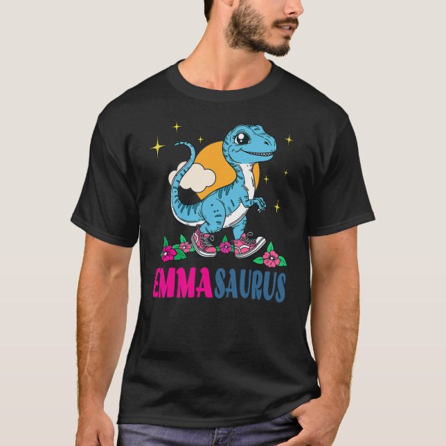 Emma EMMASAURUS Personalized Name Dino Dinosaur Bi T Shirt (Framsida)