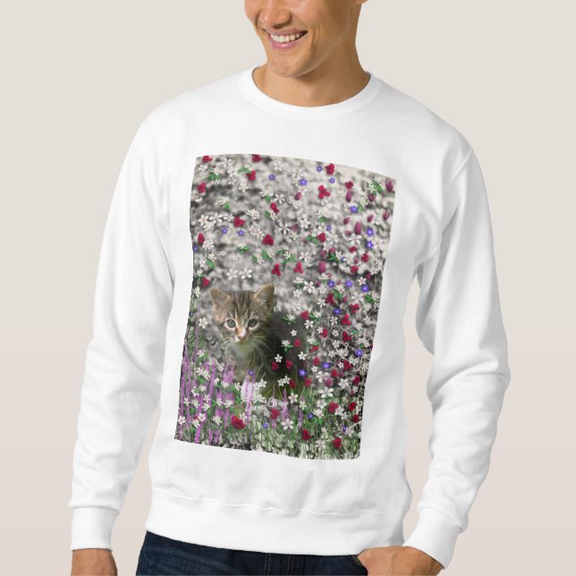 Emma i blommor II, lite grå Tabbykattunge Lång Ärmad Tröja (Framsida)