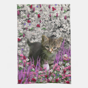 Emma i blommor mig - lite grå kattunge kökshandduk