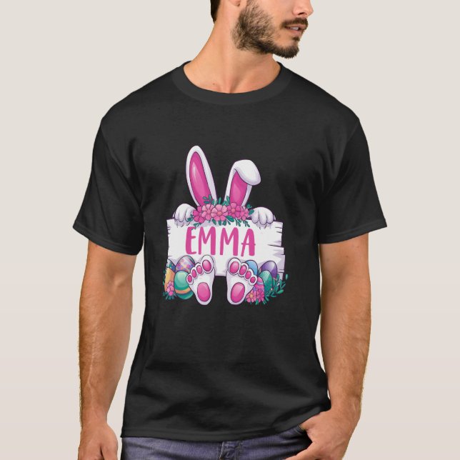 Emma Kaninöron & Ägg Glad Påskdag Flickor T Shirt (Framsida)