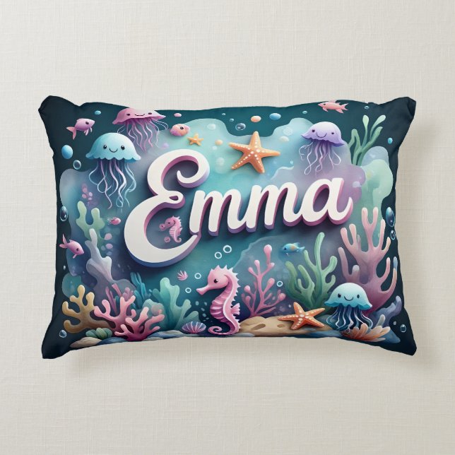 Emma Namn Ocean Theme Decorative Sea Life Prydnadskudde (Framsidan)