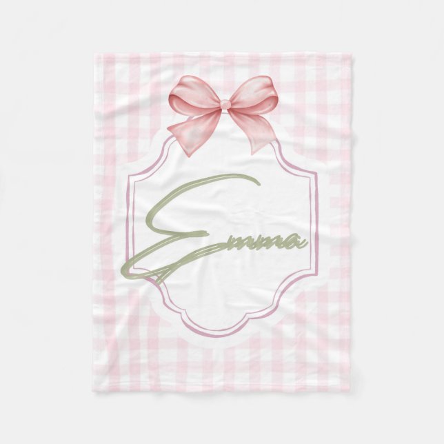 Emma Personlig Rosa Bow & Gingham Skriv ut Fleecefilt (Framsidan)